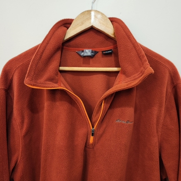 Eddie Bauer Fleece Mens TXL Polartec Red Orange 1/4 Zip Pullover Sweater Hiking - Picture 2 of 12